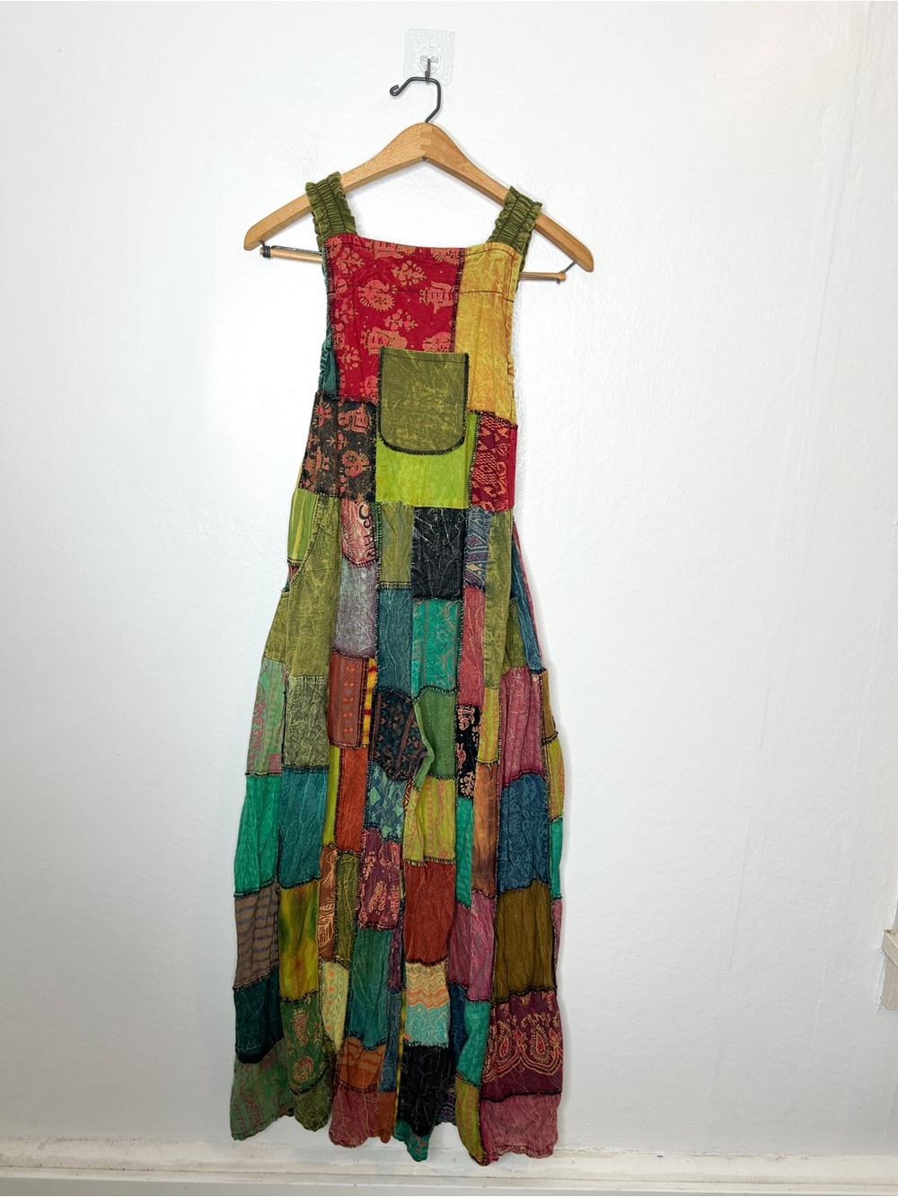 Boho Hippie Colorful Patchwork Wide Leg Overall Jumpsuit One Size